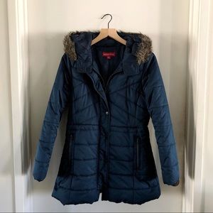 Merona Hooded Puffy Jacket - Dark Teal Blue - S